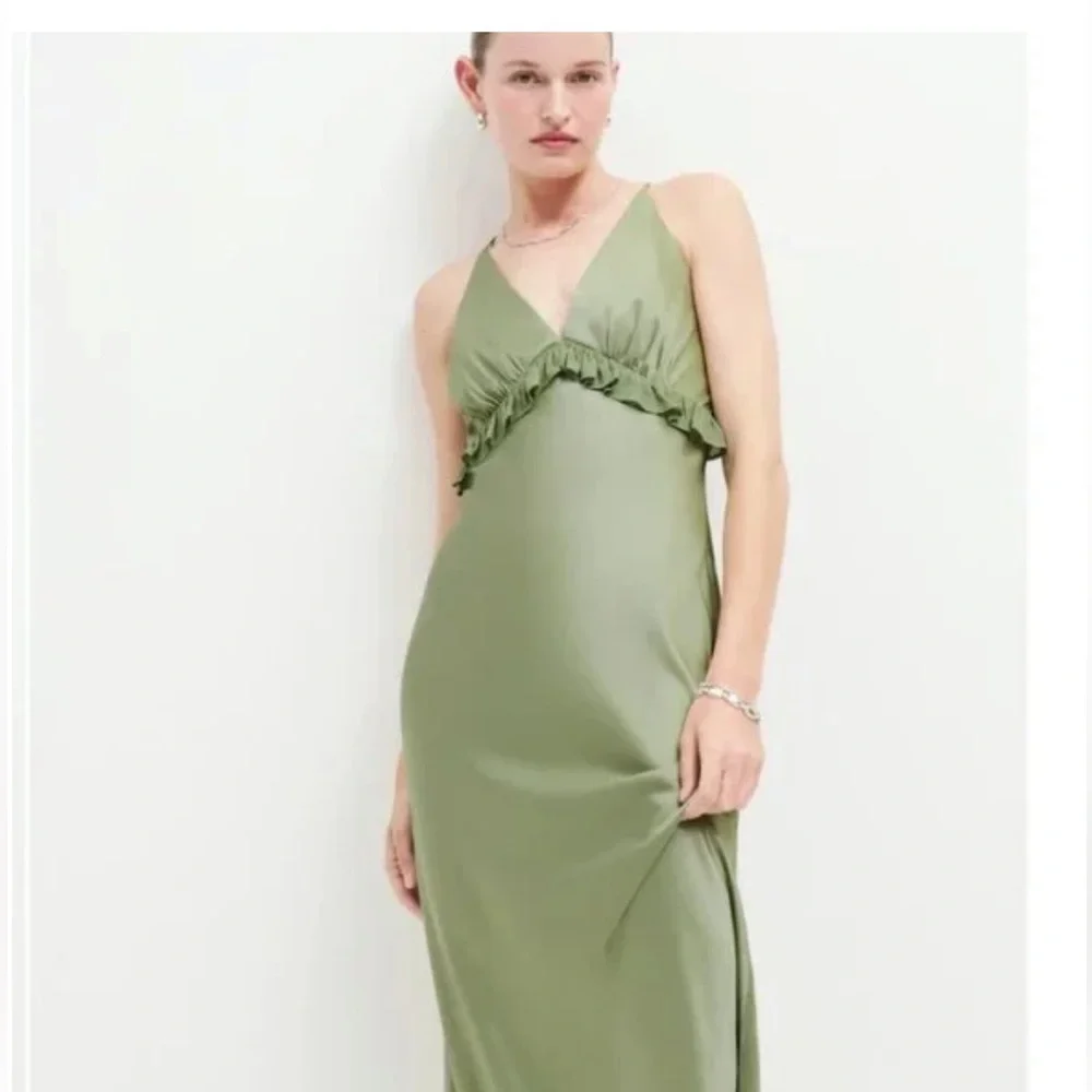 Reformation Madrigal Satin Dress in Artichoke - Picture 1 of 7